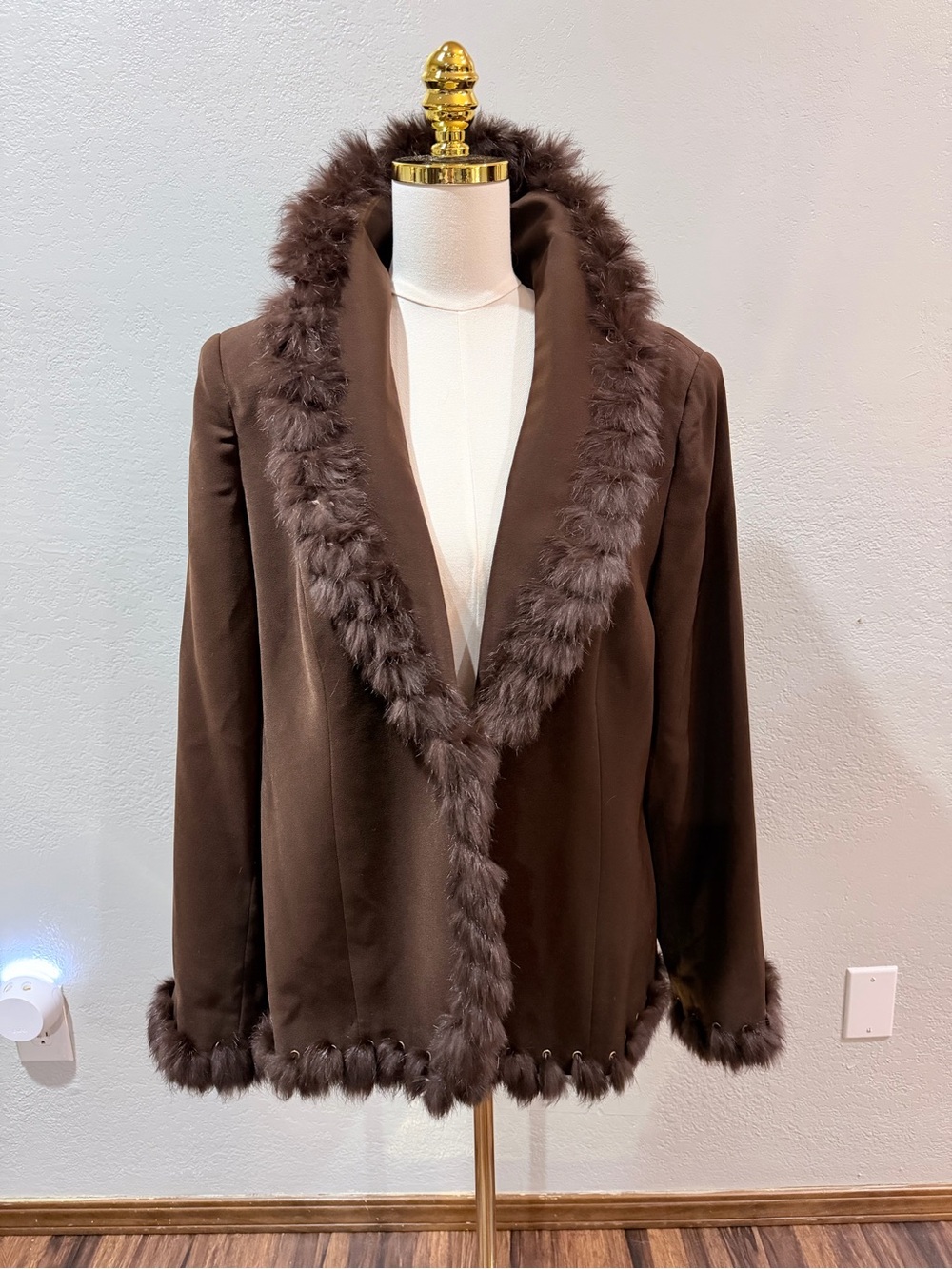 Chocolate Brown Genuine Fur Trim Western Vibe Women's Jacket L-XL